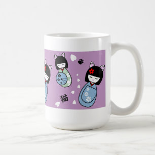 Café Taza de cerámica del gatito de Kokeshi