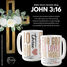 Taza de cerámica del versículo bíblico Juan 3:16