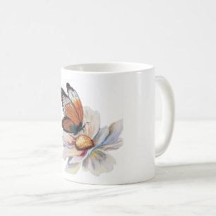 Café Taza de cerámica floral de mariposa de acuarela vi