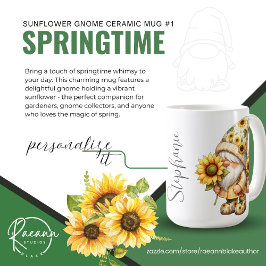 Café Taza de cerámica Gnome #1 de girasol de primavera
