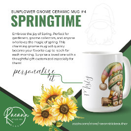 Café Taza de cerámica Gnome #4 Girasol de primavera