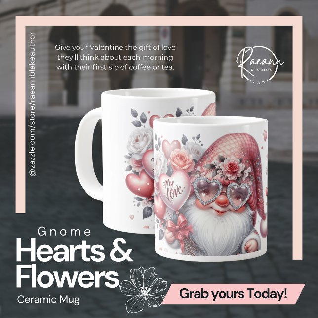 Café Taza de cerámica Gnome Corazones y Flores (Subido por el creador)