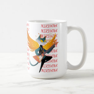 Café Taza de cerámica Nirvana Cat con guitarra y alas –