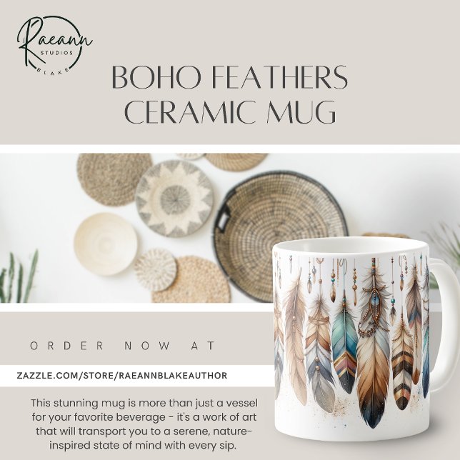 Café Taza de cerámica plumas boho (Subido por el creador)