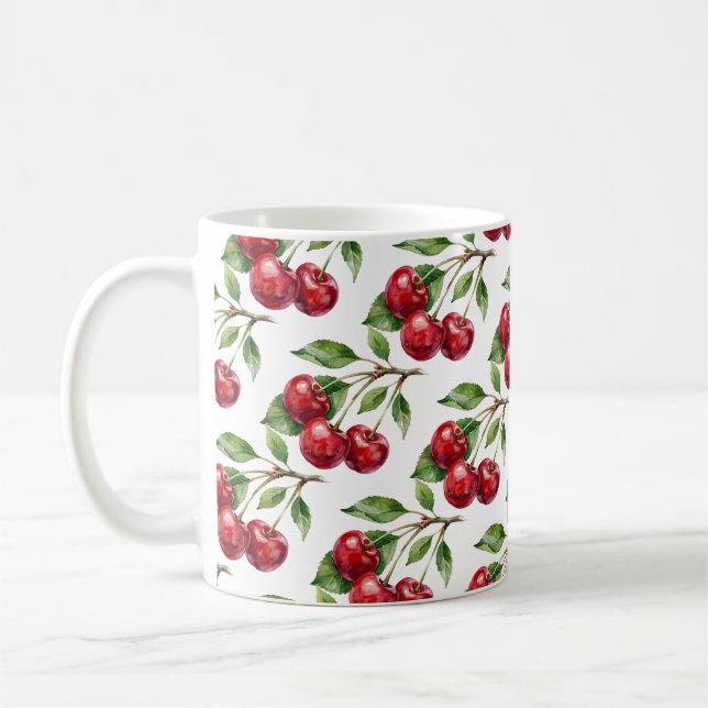 Café Taza de cerezas acuarela cosecha dulce (Izquierda)