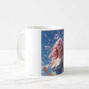 Café Taza de chica de anime de pelo rosa - Burbujas soñ