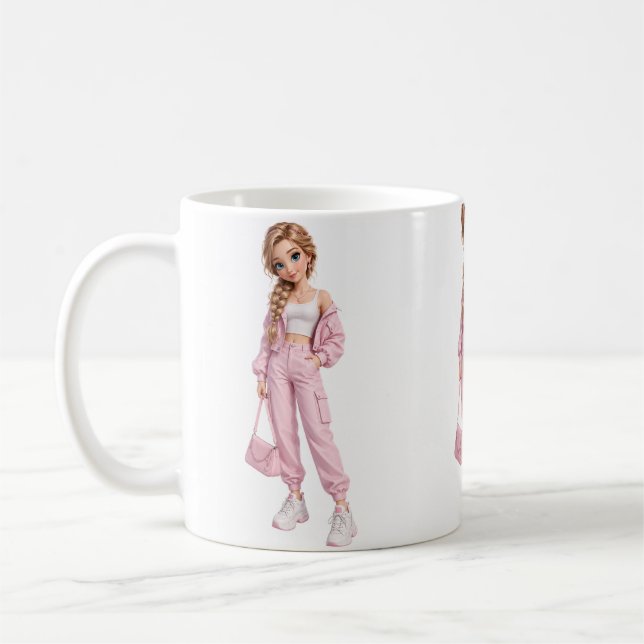 Café Taza de chica de moda rosa (Izquierda)