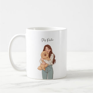 Café Taza de Chica Linda y Perro Abrazándose Mantén la