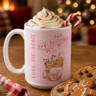 Café Taza de chocolate caliente rosa de Navidad