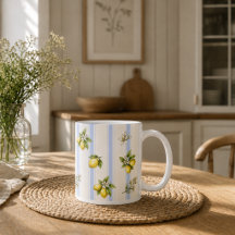 Taza de cocina de campo con flores de limón y raya