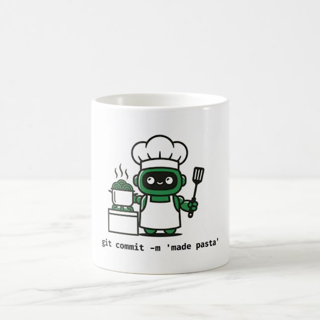 Café Taza de Coder Divertida — git commit hecho pasta (Centro)