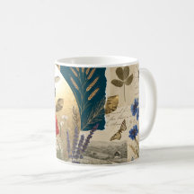 Taza de colaje botánico de abeja de flor silvestre