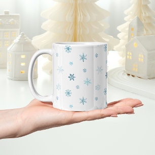 Café Taza de copo de nieve de acuarela azul polvoriento