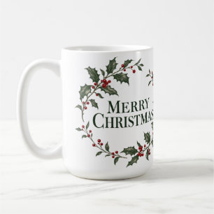 Café Taza de corona de acebo de Feliz Navidad