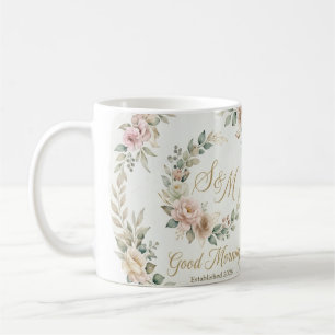 Café Taza de corona floral personalizada S&M Buenos día