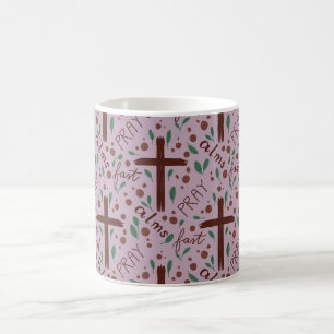 Café Taza de Cruz y Rosas Cuaresmales Dibujadas a Mano