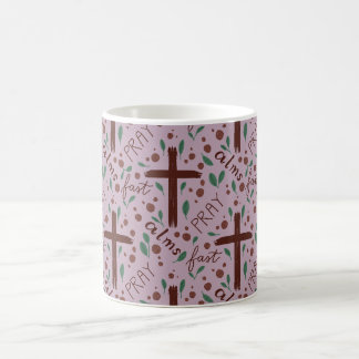 Café Taza de Cruz y Rosas Cuaresmales Dibujadas a Mano