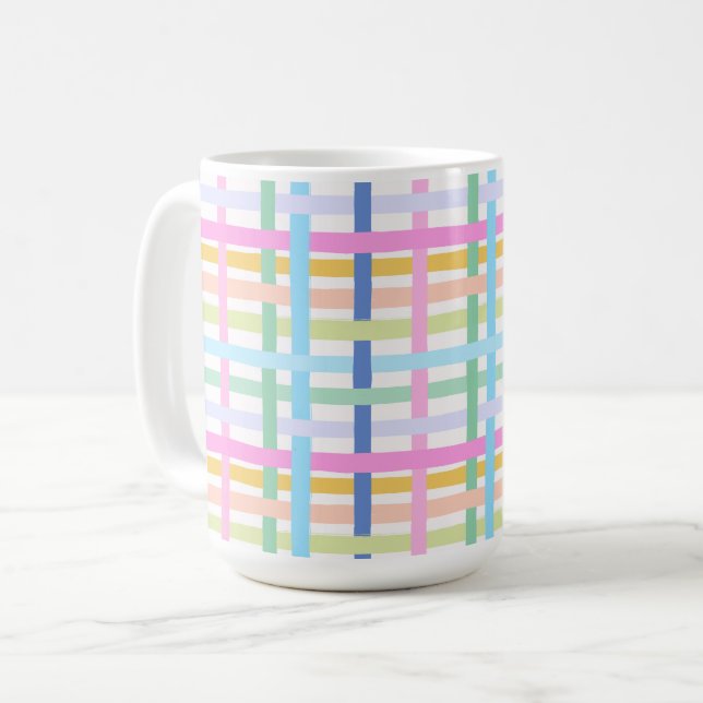 Café Taza de cuadros de arcoíris brillante - Pastel col (Anverso izquierdo)