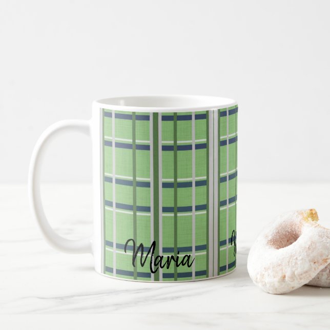 Café Taza de Cuadros Verdes y Blancos (Con donut)
