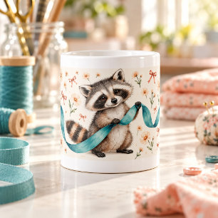Café Taza de cuento de mapache con cinta de acuarela