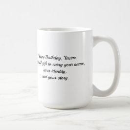 Café Taza de cumpleaños con caligrafía árabe Kufi Yacin