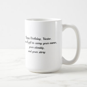 Café Taza de cumpleaños con caligrafía árabe Kufi Yacin