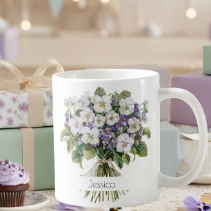 Café Taza de cumpleaños con la flor de nacimiento de fe
