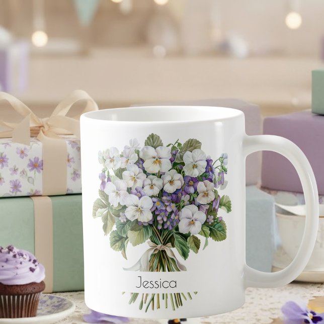 Café Taza de cumpleaños con la flor de nacimiento de fe (Subido por el creador)