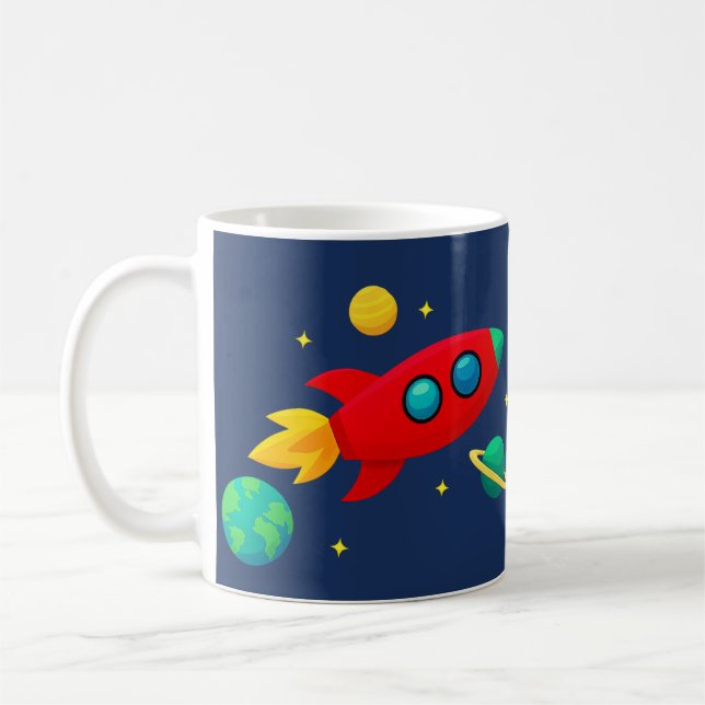 Café Taza de cumpleaños con tema espacial | Azul marino (Izquierda)