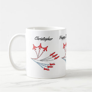 Café Taza de cumpleaños de aviones de reacción rojos