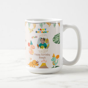 Café Taza de cumpleaños de dinosaurio – Nombre y foto p