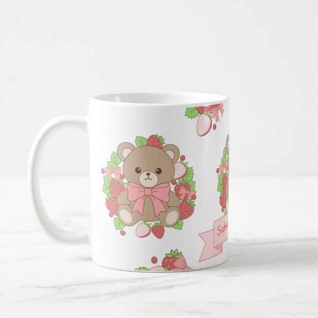 Café Taza de cumpleaños del oso de fresa lindo (Izquierda)
