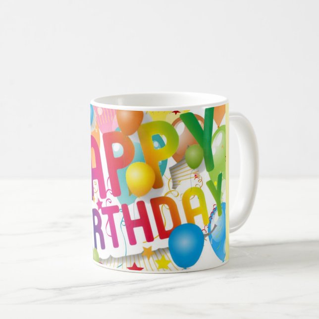 Café Taza de Cumpleaños Feliz (Bold colorful birthday design!)