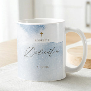 Café Taza de dedicación de bebé niño con acuarela azul