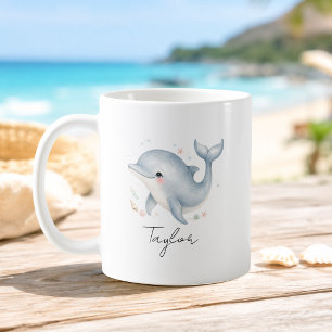 Café Taza de delfín tortuga con nombre personalizado