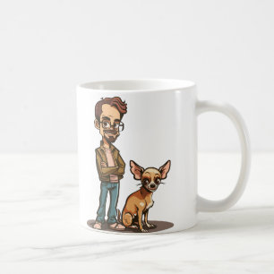 Café Taza de dibujos animados de Chihuahua y hombre con