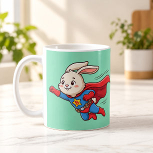 Café Taza de dibujos animados de héroe volador de conej
