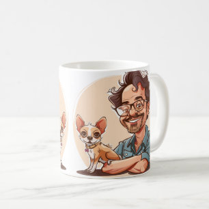 Café Taza de dibujos animados de hombre con barba y Chi