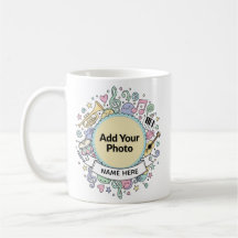 Taza de dibujos animados musicales lindos con foto