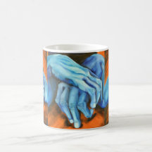 taza de diseñador de arte de manos azules