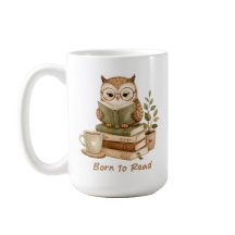 Taza de diseño para amante de libros de búho lindo