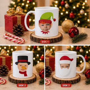 Café Taza de duendes y Papá Noel con caras divertidas