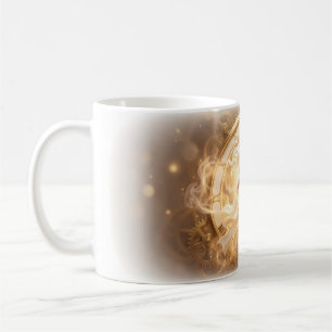 Café Taza de encantamiento de corazón dorado a través d