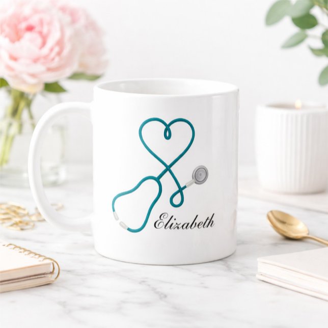 Café Taza de enfermera personalizada con estetoscopio d (Subido por el creador)
