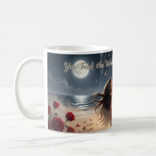 Café Taza de ensueño romántico en la costa con palabras