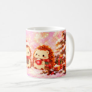 Café Taza de erizo de Navidad linda, Kawaii vacaciones 