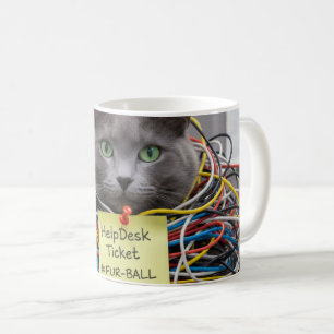 Café Taza de escritorio de gatos divertidos, pelota de 