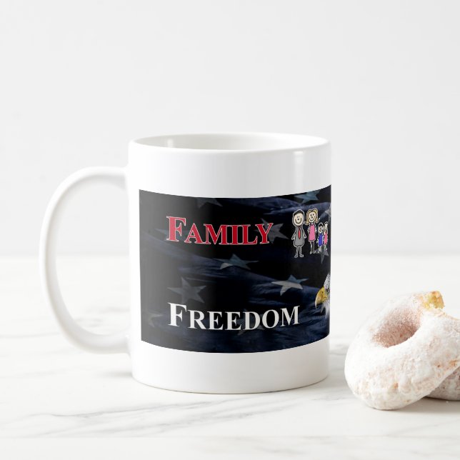 Café taza de familia, armas de fuego, libertad y felino (Con donut)