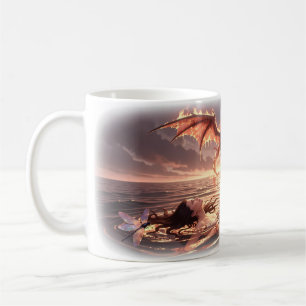 Café Taza de fantasía del dragón iluminado por el fuego