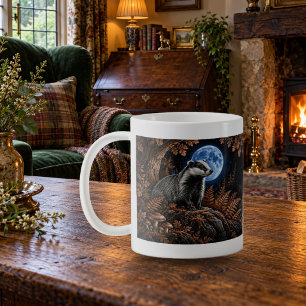 Café Taza de fauna con tejón iluminado por la luna en t